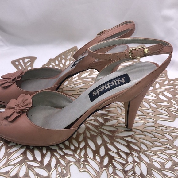 VINTAGE Nickels Made in Italy Pink Leather Upper Ankle Strap Heels Size 7 - Picture 5 of 7